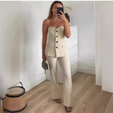 Fongt Women's Clip Lingerie Trousers Foot Forked Straight Trousers Set