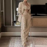Fongt Summer New Fashion Street Hottie Solid Color Casual Top Suit