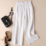 Fongt New Wide-Legged Trousers Women's Summer Nine-Point Trousers Straight Slacks Loose Large Cotton Trousers Women's Casual