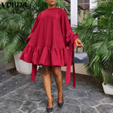 Elegant Cocktail Party Dress 2022 VONDA Summer Sundress Holiday Summer Stand Collar Vestido Oversized Robe