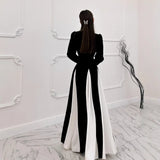 Fongt 2025 New Women's Horn Sleeves Spliced Elegant Waist Dress