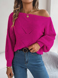 Shooting 2025 Autumn And Winter Leisure Hollow Word Collar Shoulder Lantern Sleeve Sweater Women's