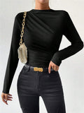 Fongt Spring And Summer New Slimming Folding Long-Sleeved Women's T-Shirt
