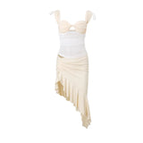 Fongt Summer New Sexy Hot Girl Pleated Wrapped Chest Jacket Temperament Flounce Irregular Skirt Suit