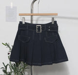 Fongt Shooting Hottie Retro Bright Line Dress Women Walk Light 100-Fold Skirt High-Rise Thin A Short Skirt 8201