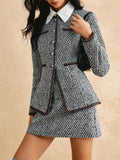 Fongt Commuting Style Simple Bumpy Coarse Flowers, Small Fragrant Temperament Long-Sleeved Top Coated Ass Skirt