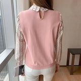 Lady Printed Knitted Patchwork Shirt Fake Two Pieces Spring Autumn Turn-down Collar Female Loose Button Sweet Blouse 2023-Outfit