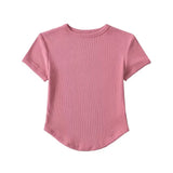 Trendy Women's Basic Short-Sleeved T-Shirt Summer Spicy Girls Small Round Collar Short Style Thin Tight Blouse-Outfit