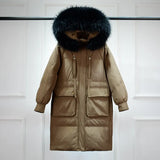 Winter Down Coat Women Long Parkas Luxury Real Raccoon Fur Hooded Female Loose Fashion Duck Down Puffer Jacket