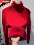 Winter Sweater Women Elegant Thicken Velvet Lined Warm Sueter Knitted Pullover Slim Tops Jersey Knitwear Jumper