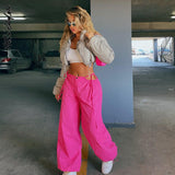 Pink Pants Cargo Pants Women Wide Leg Trousers Drawstring Hollow Out High Waist Sweatpants Solid Summer Y2k Vintage