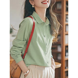 Fongt 2025 New White Doll Collar Cotton White Shirt Female Long-Sleeved Student Basic Shirt Top