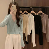 Fongt Women's Thin Outer Summer 2023 New Long-Sleeved V-Neck Coat Sunscreen Short Knitted Early Autumn Coat