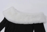 Off-shoulder Black Fur Trim Long Sleeve Maxi Bodycon Dress-Outfit