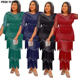 Sexy Tassel Beaded African Dresses for Women 2022 Summer Clothes Diamonds Long Maxi Dress Party Daily Elegant Robe Longue