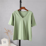 100% Cotton Summer T Shirt Women Soft Short Sleeve V Neck Female Tees Basic Kintwear Tops Harajuku Tshirt for
