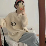 Fongt Department Minority 23 Years Autumn Winter New College Wind Loose Color Smiling Face Sweater Sweater Coat Female-Outfit