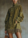 Fongt Women's Ins Long-Sleeved Solid Color To Make Old Tidsus Splicing Edss And Dress Dresses
