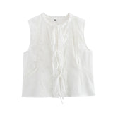 Fongt Spring New Bow Trim With Sleeveless Embroidered Top 7521013