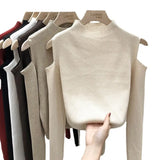Neck Knitted Sweaters Female Slim Shoulder Strapless Pullovers Women Tops Long Sleeves Ladies Streetwear Fashion Autumn