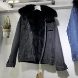 Fongt Coat Cotton-Padded Clothes 2024 Winter Velvet New Cotton-Padded Clothes Loose Korean Version Of Cowboy Fur Collar Thick Coat
