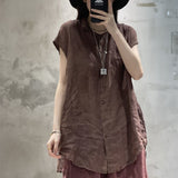 Fongt Linen Short-Sleeved Shirt Women's Summer Loose Thin Leisure Medium Long Thin Cotton Cardigan Top