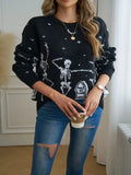 Fongt Women's TUME Exploding Halloween Jaccupy Black Skull Knitted Knitted Sweater