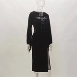 Halloween New Women's Dress Suit Hat Horn Sleeve Spider Web Dress-Outfit