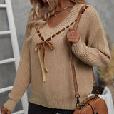 Fongt Autumn And Winter Women's Sweater V-Neck Bow Tie With A Hundred Sets Of Clothes On The Head