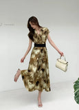 Fongt Light Luxury Retro Sleeveless V-Neck Print Dress Women's Summer Waists Thin Temperament Elegant Famous Dress