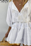 Hollow Out White Lace Dress Women Beach Party Boho Style A-line Mini Dress Vestido Short Elegante New Harajuku