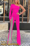 2023 New White Women's One Shoulder Long Sleeve Bandage Jumpsuit Sexy Hollow Skinny Celebrity Party Jumpsuit