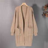 New 2021 Women's Autumn Winter Sweaters Elegant Long Cardigans Warm Oversized Pockets Lady Fashionable Tops