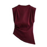 Fongt New Women's Fashion Asymmetric Folding Decoration Shoulderless Sleeveless Top 0085845