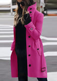 Fongt Autumn And Winter Large Size Hairs, Women's Coat Single Row Multi-Buckle And Button Collar Coat