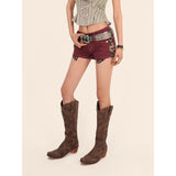 Fongt Spliced Leopard-Print Denim Shorts Female Low-Waisted Tight Y2k Millenium Gynya Yam Ultra-Short Hot Pants