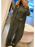 Women's Long sleeved Casual Style Polyester Material 2024 New Fashion Leopard Pattern Cardigan Coat Long Pants Set-Outfit