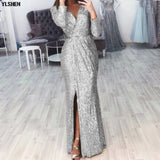 Evening Party African Dresses for Women Plus Size Glitter Long Sleeve Peplum Vestidos Africa Clothing Maxi Dress Elegant