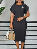 Fongt New Short Sleeve Round Collar Fashion Elegance OL Packed African Grand Dress
