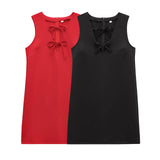 Fongt V-Neck Solid Color Short Dress 2025 Spring Set Head Bow Ornamental Female Miniskirt