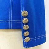 QUALITY New Fashion 2023 Designer Jacket Women's Top Stitching Contrast Lion Buttons Double Breasted Denim