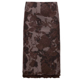 New Women's Dress Wish Summer Fashion Auricularia Auricula Side Mesh Brown Printed Skirt-Outfit