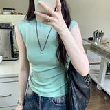 Tulle Spliced Sleeveless Sweater Women's Summer 2024 New Style Slim And Gentle Blouse With Thin