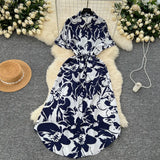 Fongt Short-Sleeved Dress Women Autumn Polo Tie Straps To The Waist Design Small Chic Temperament Long Dress