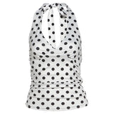 Fongt Summer Women's New Hottie Sexy Black Wave Dot Print Spread Out Back V Collar Hanging Neck Tight Vest