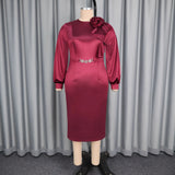 Fongt Three-Dimensional Floral And Vertiny Dress Elegant Temperament To Pack The Party Party Long-Sleeved Dress Dress Dress Dress