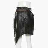Fongt New Personality Irregular Splicing Niche Wear Rope Leather Clothes Two-Piece Skirt 1528
