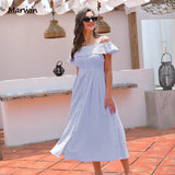 Simple Long Casual Solid Hollow Out Pure Cotton Holiday Style High Waist Fashion Mid-Calf Summer Dresses NEW