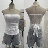 Fongt Diamond Splicing Lace-Back Strapped Braided Braided Braided Brae Folded Bra Sleeveless Top 1196