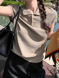 Fongt Money Style Collar Short Sleeve Knitted Shirt Women's Summer Simple Polo Shirt T-Shirt Loose Thin Half-Sleeved Top